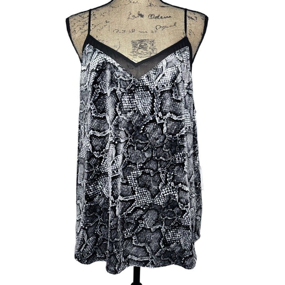 Snake Print Velvet Camisole In Rich Black Size XL